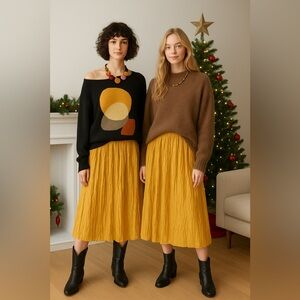 100%silk crinkled texture maxi skirt size M made by Anna Gray yellow